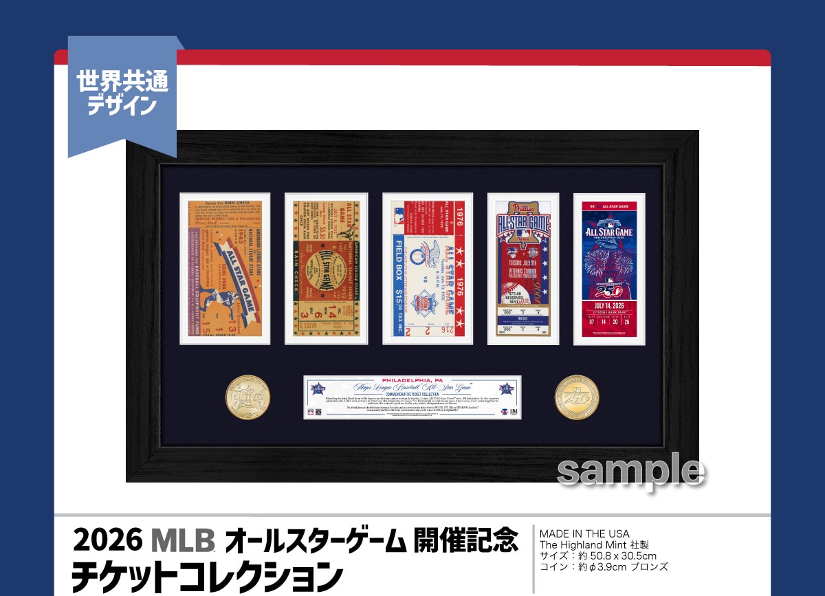 ���E���ʃf�U�C�� 2026 MLB �I�[���X�^�[�Q�[�� �J�ËL�O �`�P�b�g�R���N�V���� MADE IN THE USA The Highland Mint �А� �T�C�Y�F�� 50.8�~30.5cm �R�C���F�� ��3.9cm �u�����Y